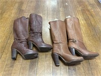 2 PAIR OF LEATHER  HEELED BOOTS SZ 6.5 & 7