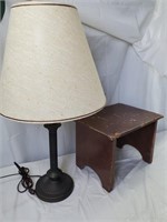 Old Wooden Stool & Lamp