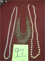 Pearl type necklaces, 1 has broken clasp