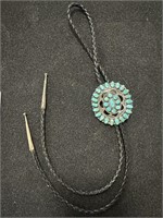 ZUNI STYLE STERLING SILVER AND TURQUOISE BOLO TIE