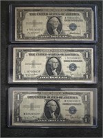 3 1935F, 1935D ONE DOLLAR SILVER CERTIFICATES