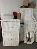 WICKER TRUNDLE DAYBED, DRESSER AND MIRROR