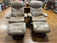 PAIR OF SWIVEL CHAIRS W/OTTOMANS