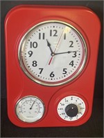 Retro red kitchen clock with temperature & timer