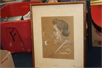 A Charcol / Pastel On Paper - Midcentury