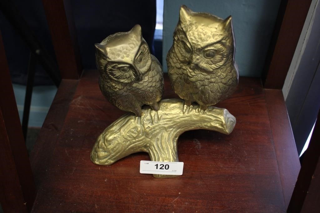 HEAVY BRASS OWLS PERCHED