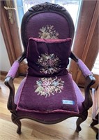Queen Anne Style Arm Chair w/ Needlework Seat/Back