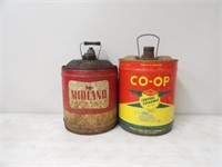 Co-Op & Midland Five Gal. Oil Cans Empty