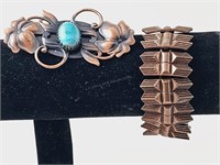 Turquoise Adorned Copper Brooch