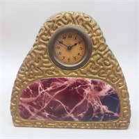 Art Deco Droflamme Faux Marble/Brass Mantel Clock