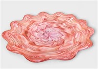 Pink White Swirl Artist Signed Art Glass Charger