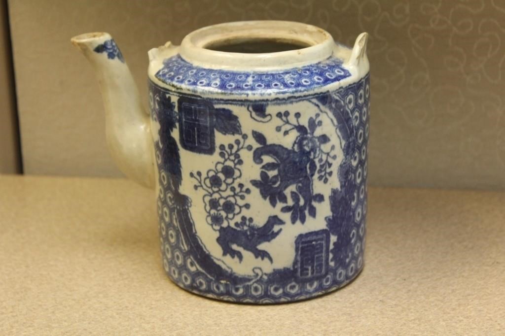 Antique Chinese Blue and White Teapot
