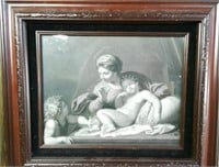 Antique Engraving Mother Cherubs Framed