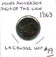 Scarce 1863 Mons Anderson Store Token - "Sign of