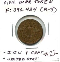 Civil War Token #390-434 I.O.U. 1 Cent - R3