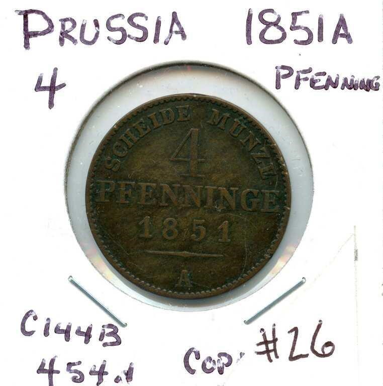 German 1851A Prussia 4 Pfennig / 90 Einen Thaler