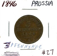 German 1846 Prussia 3 Pfennig / 120 Einen Thaler