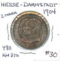 1904 Hesse-Darmstadt German 2 Mark Silver -