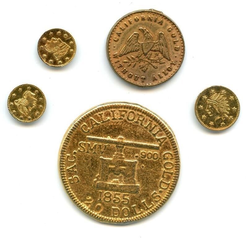 5 Pieces of Facsimile California Gold Pieces