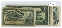 Group of 10 Canadian Currency: (2) 25¢ 1900