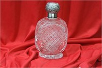 A Sterling Top Cut Glass Flask