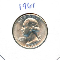 1961 Washington Uncirculated Silver Quarter