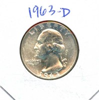 1963-D Washington Uncirculated Silver Quarter