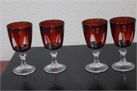 Set of 4 Ruby Red Glass Stem Cups