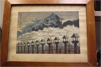 Signed Woodblock Print "Yamato Shigisan Shrine"