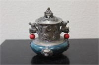 A Chinese Stone and Metal Container