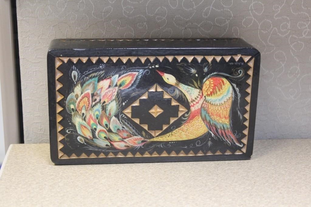 Russian Folk Art Wooden Jewelry Box