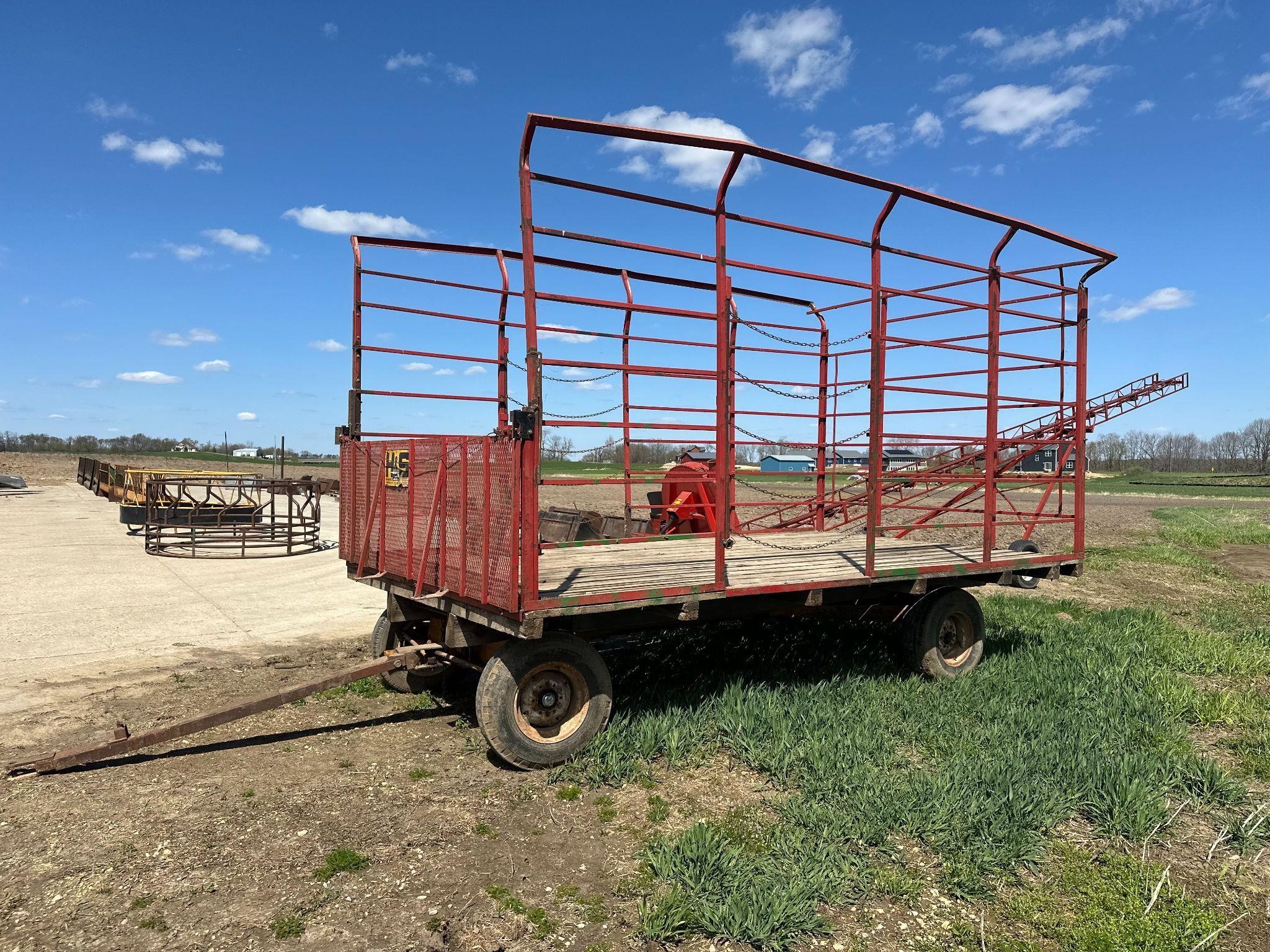 H&S 9'x16' Bale Cage w/ Flat Rack & Running Gear