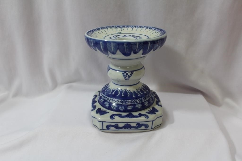 A Chinese Blue and White Candlestick