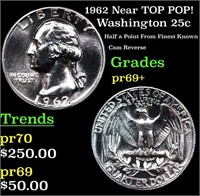 Proof 1962 Washington Quarter Near TOP POP! 25c Gr