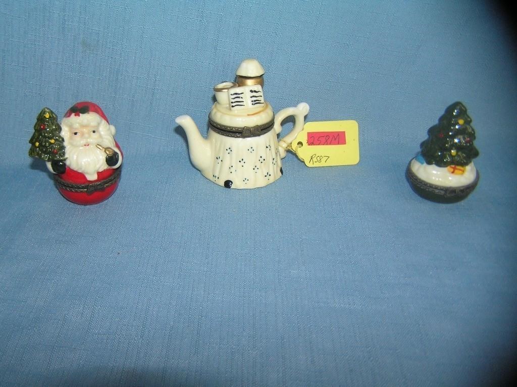 Group of 3 figural porcelain hinged pill boxes