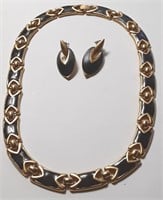 BLACK & GOLD TONE COLLAR NECKLACE & EARRINGS