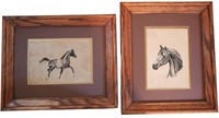 2pc Framed Suede Horse Art