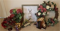 Collection of Faux Flowers, Books, Bookends++