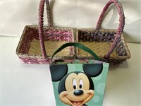 3- Easter basket wood wicker, Mickey Mouse and