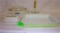 4 small pyrex dishes/butter dish
