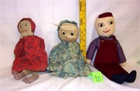 3 vintage rag dolls