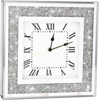 Diamond Mirrored Square Clock  16x16  Silver