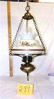 hanging lamp w/flower decorated shade
