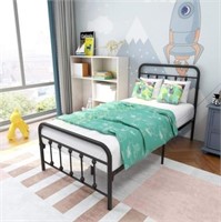 Black Metal Twin Bed Frame with Headboard