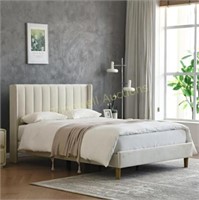 Upholstered Platform Bed Frame - Full Cream