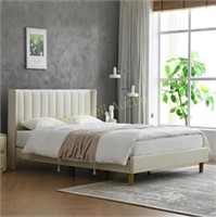 Cream Upholstered Queen Bed  U.S. Standard