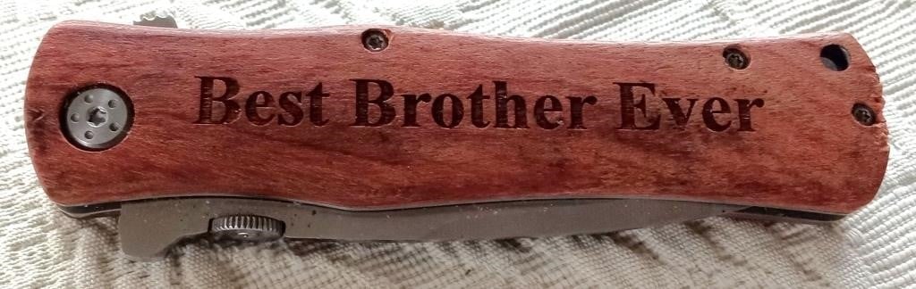 Best Brother Ever Etched Wood Folding Knife