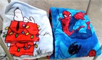 2 Children's Throw Blankets - Snoopy & Spiderman
