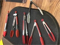 (6) Pr of Red & Stainless Tongs