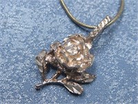 Sterling Silver Necklace W/Flower Pendant Hallmark